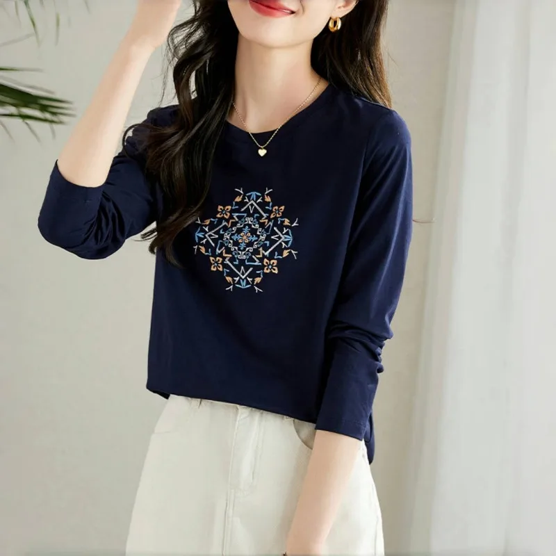 

T-shirt for Women 2025 Spring and Autumn Thin Loose Temperament and Fashionable Inside and Outside Long-sleeved Women's Top