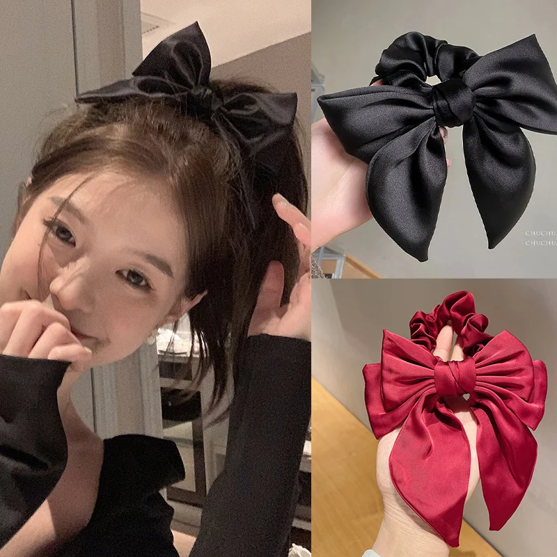 New Bow Ribbon Hair Band for Women Retro Simple Ponytail Hair Ties Girls Fashion Elegant Elastic Scrunchy Hair Accessories