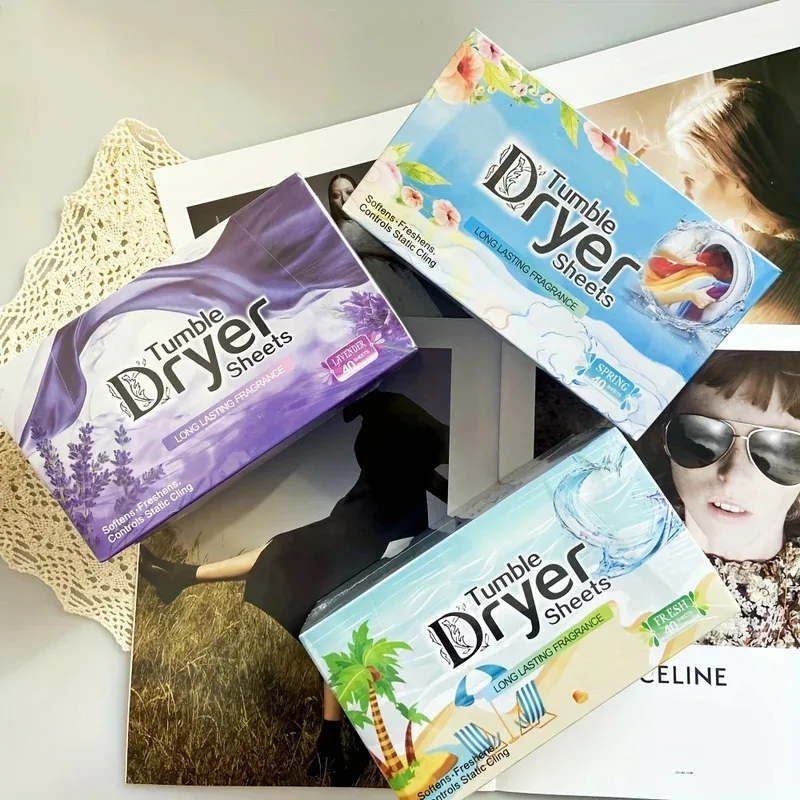 120/40 hojas de suavizante de tela, hojas secadoras, aroma fresco Ultra suave, eliminación de olores antiestática, elementos esenciales de limpieza para ropa fresca