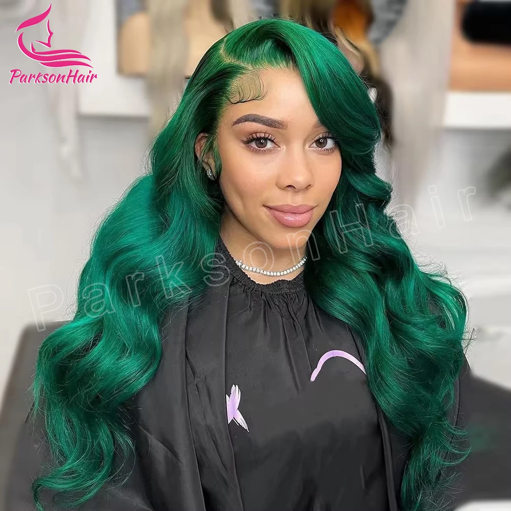 Peluca con malla frontal transparente HD verde 13x6, pelucas onduladas para el cuerpo para mujeres, pelucas de cabello humano Rubio con encaje