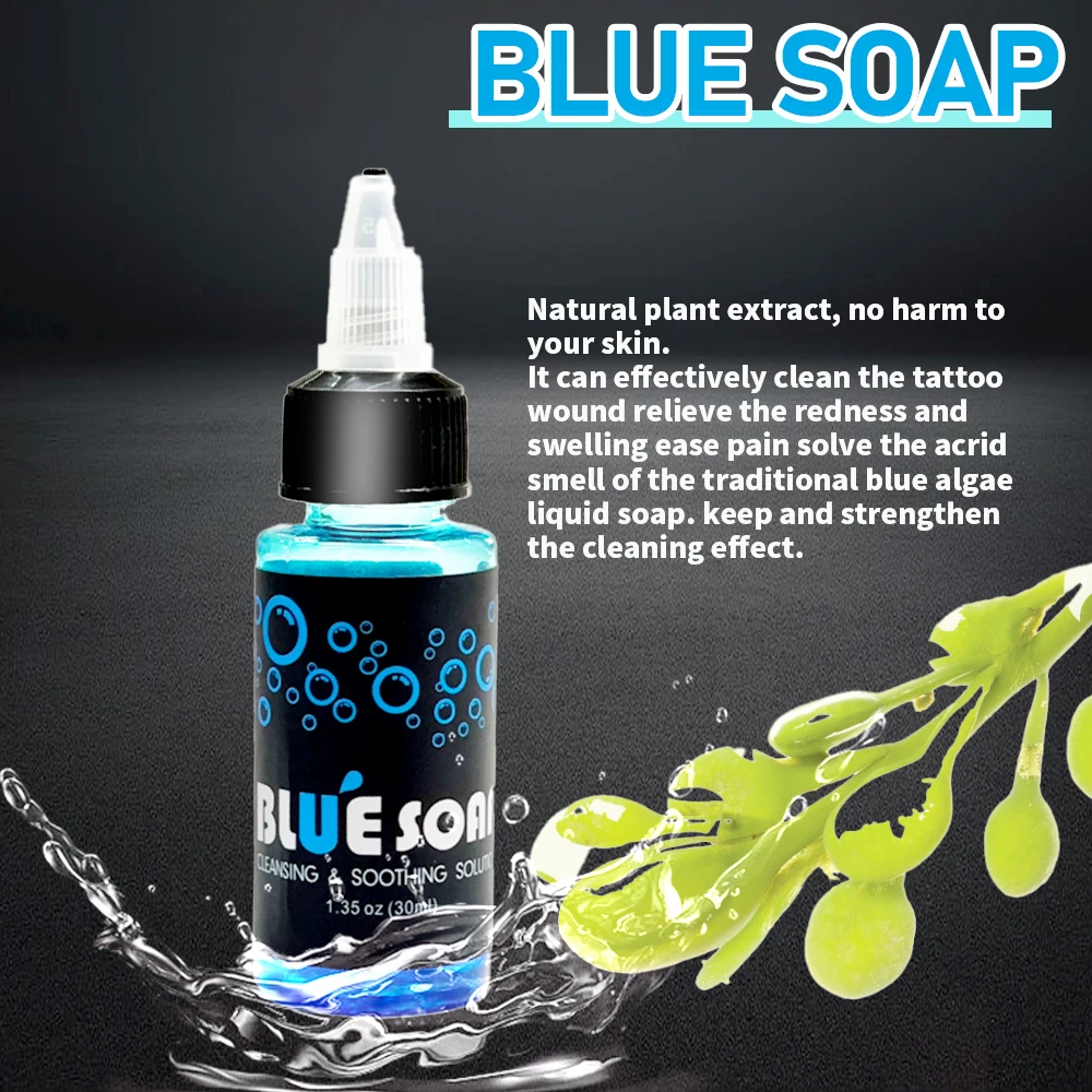 KVM Tattoo Blue Soap z zestawem do tatuażu w butelce z pianką Kojący roztwór Unikanie podrażnień skóry Narzędzie do czyszczenia Materiały do ​​tatuażu
