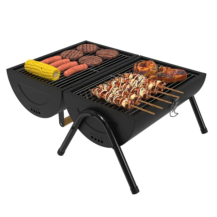 Outdoor Mini Portable Double-Sided Barbecue Grill Camping Home Use Charcoal Bbq Grill With Lock