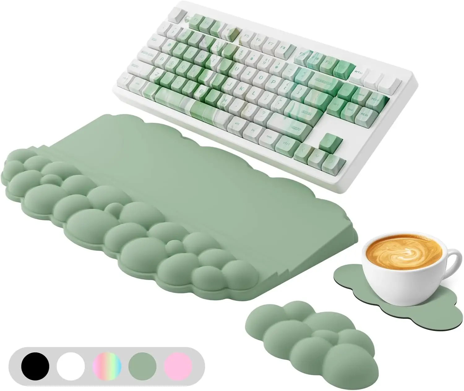 Ergonomic Wrist Rest with Keyboard Stand, Memory Foam Desk Cushion for Office Home School - Green