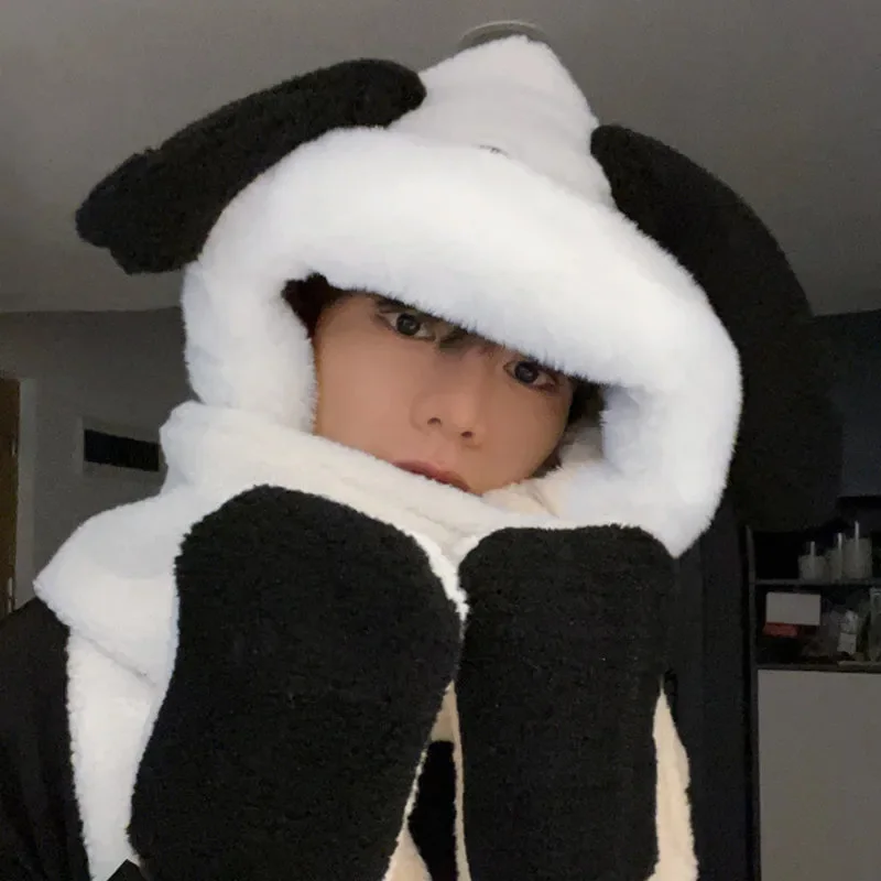 

Милая меховая шапка с медвежонком, шарф ABDL, цельная защитная шапка для ушей, ветрозащитная утолщенная шапка на флисовой подкладке, шарф, перчатки, уютная, теплая