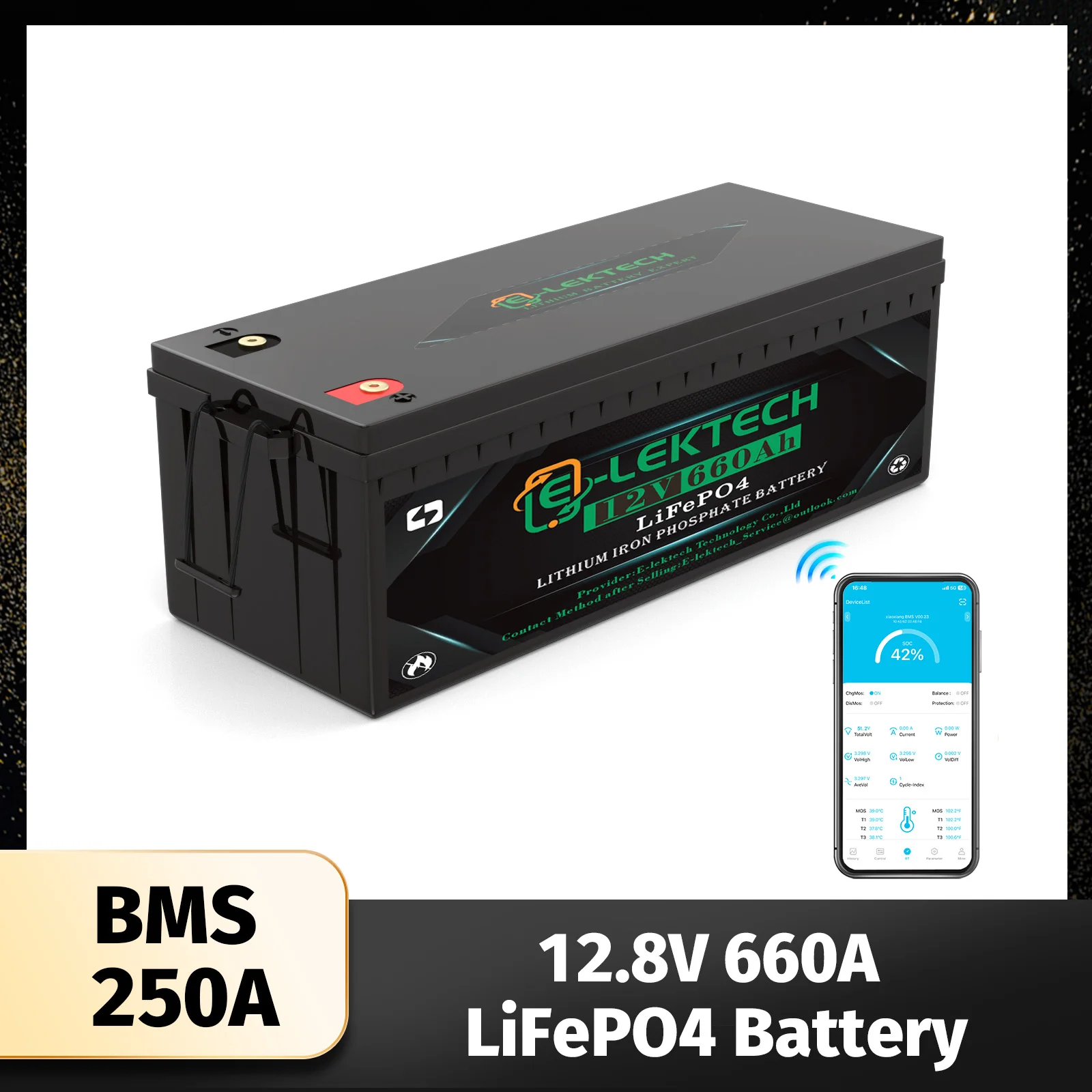 12V 660Ah LiFePO4 Lithium Battery Built-in 250A BMS, Up to 15000 Deep Cycle, Low Temperature Cut Off Lithium Battery,
