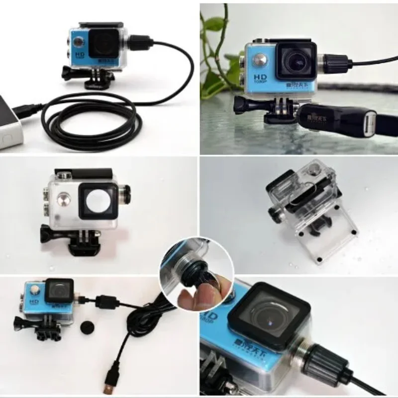 Akcesoria do aparatu wodoodporna obudowa ładowarka kabel USB do SJCAM SJ4000 Air Sj9000 C30 C30R EKEN H9R do motocykla Clownfish