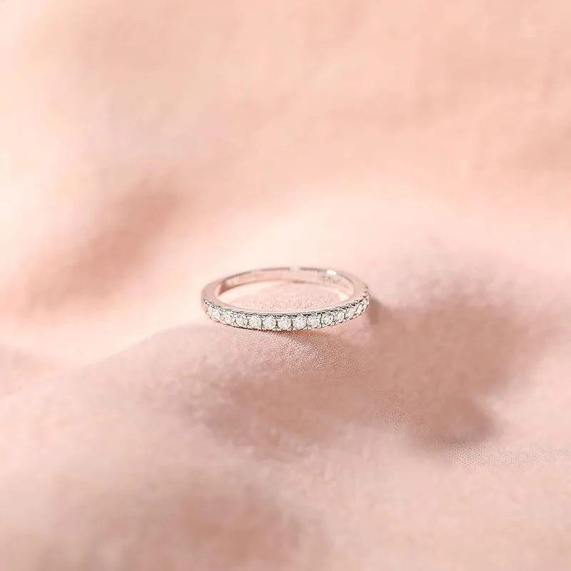 Lnngy zertifizierter 2 mm Moissanit-Halb-Eternity-Ring, 14 Karat Gold gefüllt, stapelbare Verlobungsringe für Frauen, Ehering, Schmuck, Geschenk – Detail 4