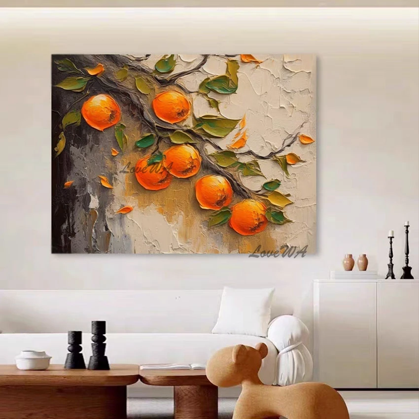 Palette Knife Artwork Orange Fruit Acrylic Textured Abstract Painting Home Decoration Products Wall Art Picture For Hotel