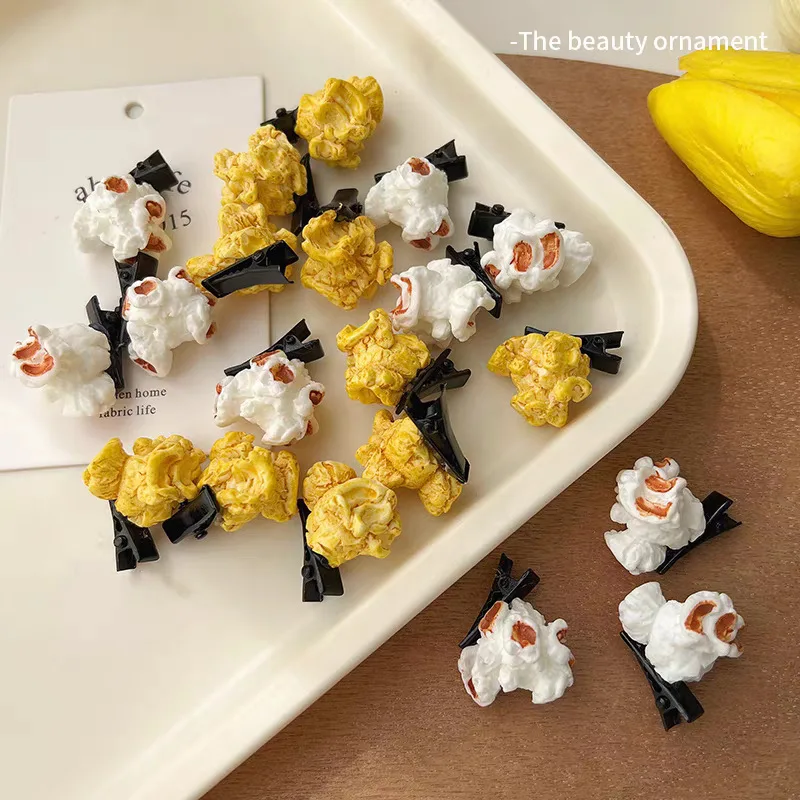 Niedliche Handgemachte Realistische Popcorn-Haarspange für Mädchen, Seitliche Pony- und Stirn-Haarnadel Kopfschmuck – Detail 4
