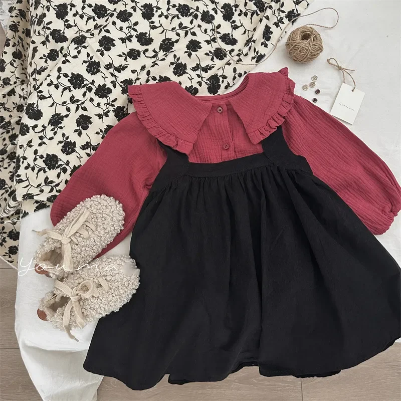 

Вельветовая юбка для маленьких девочек от 1 до 8 лет, повседневная черная юбка на подтяжках, детская одежда на осень 2023, юбки для маленьких девочек на весну