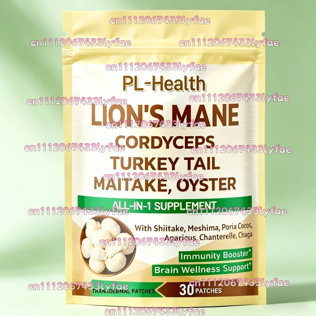 30 Patches Lion's Mane Mushroom Transdermal Patches with Cordyceps Turkey Tail Maitake Support Brain, Memory, Immunity