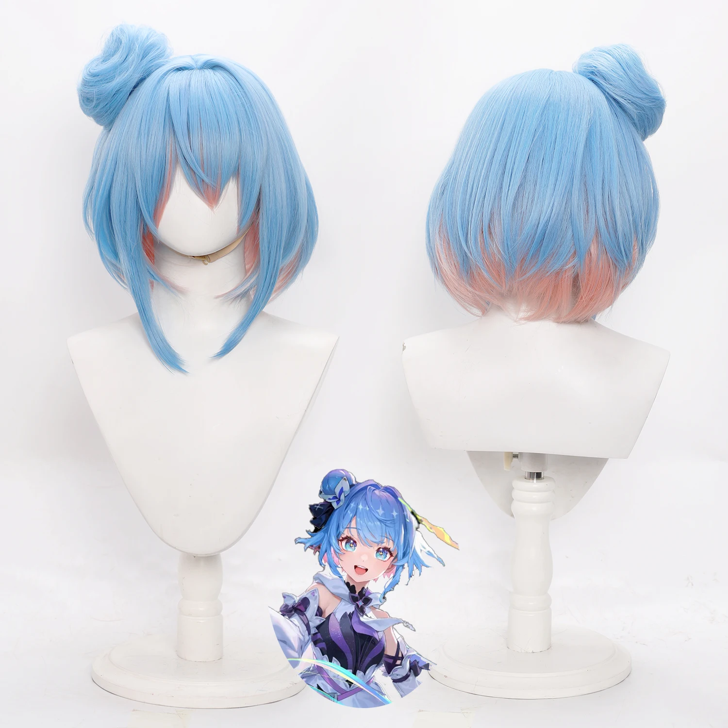 

Anime Wig Honor of Kings Xiao Qiao Cosplay Wig Female Game Role-Play Wig Blue Gradient Pink Bob Synthetic Wig with Bangs Anime
