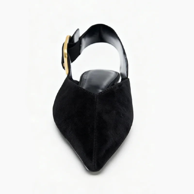 Conforto falso camurça plana estilingue sapatos moda fivela de metal alça traseira bombas de salto baixo elegante dedo do pé apontado sapatos de escritório