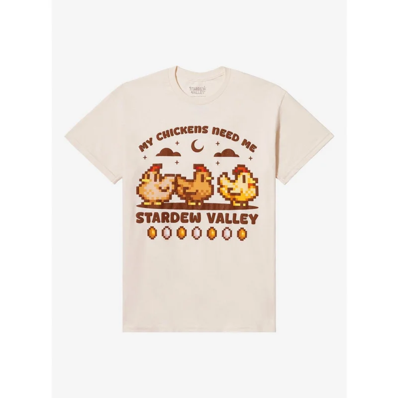

Stardew Valley Chickens Puff Anime Gift t shirt Cartoon Video game Retro pixel Graphic Tee Y2K clothes Large size Tops