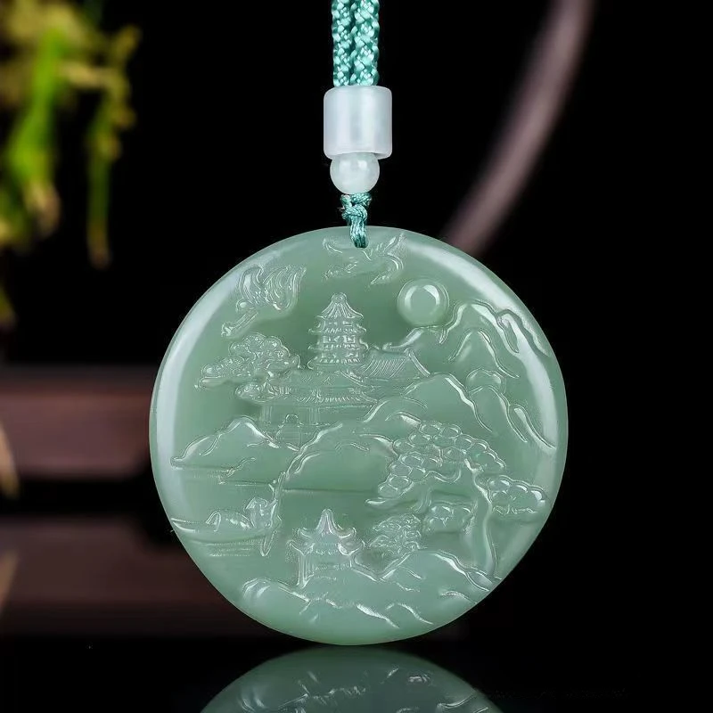 And The Blue Round Landscape Artistic Conception Pendant Men's and Women's Beautifully Carved Versatile Pendants