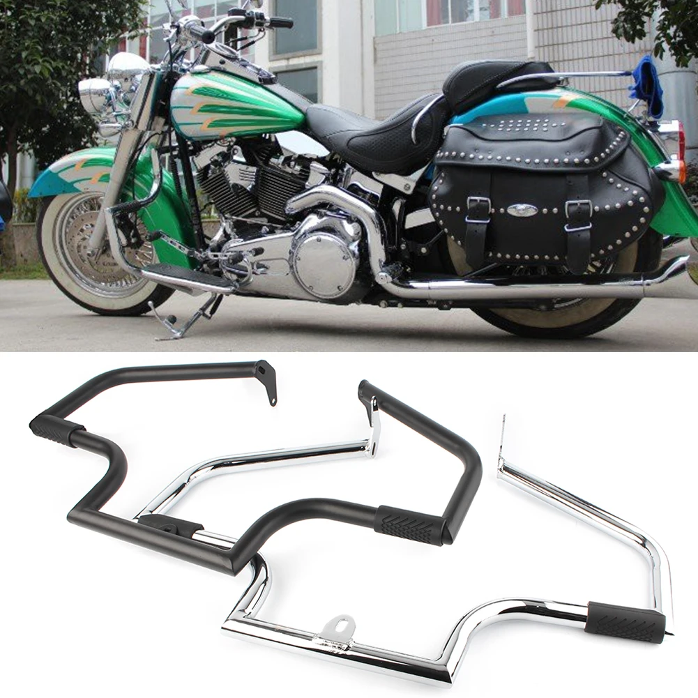 Black/Silver Motorbike Highway Crash Bar Engine Guard Protector For Harley Davidson Softail Heritage Classic FLSTC 2000-2017