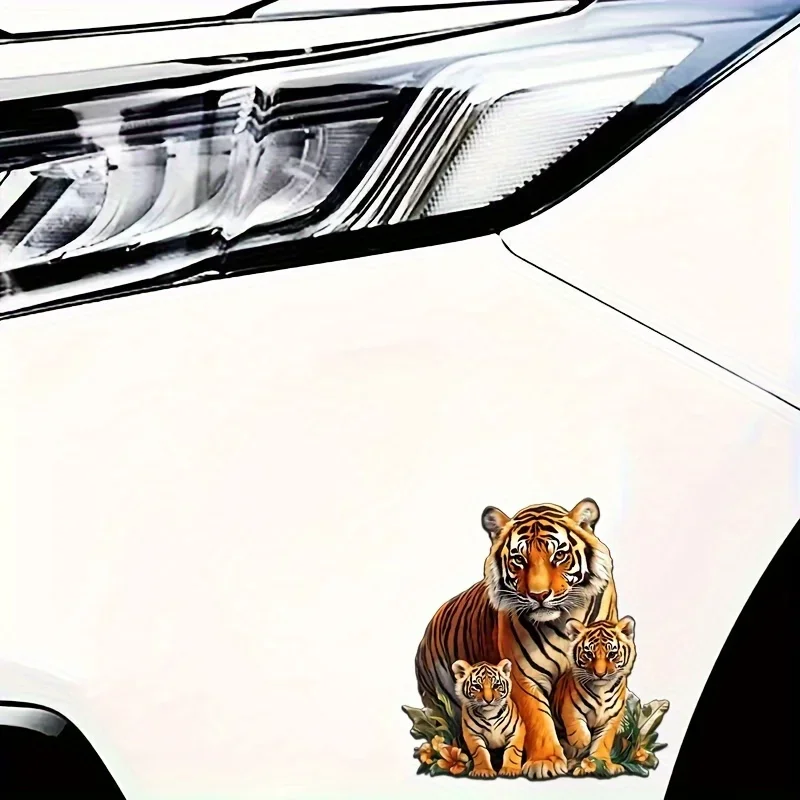 

1PC Mother & Son Tiger Vinyl Stickers, Glossy Self-Adhesive Decals - Waterproof & Durable Cartoon Tiger Design