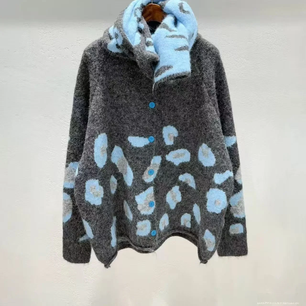 

Thiened вязаный свитер с леопардовым принтом для женщин цвета хаки, шикарный осенне-зимний дизайн, винтажный длинный кардиган све