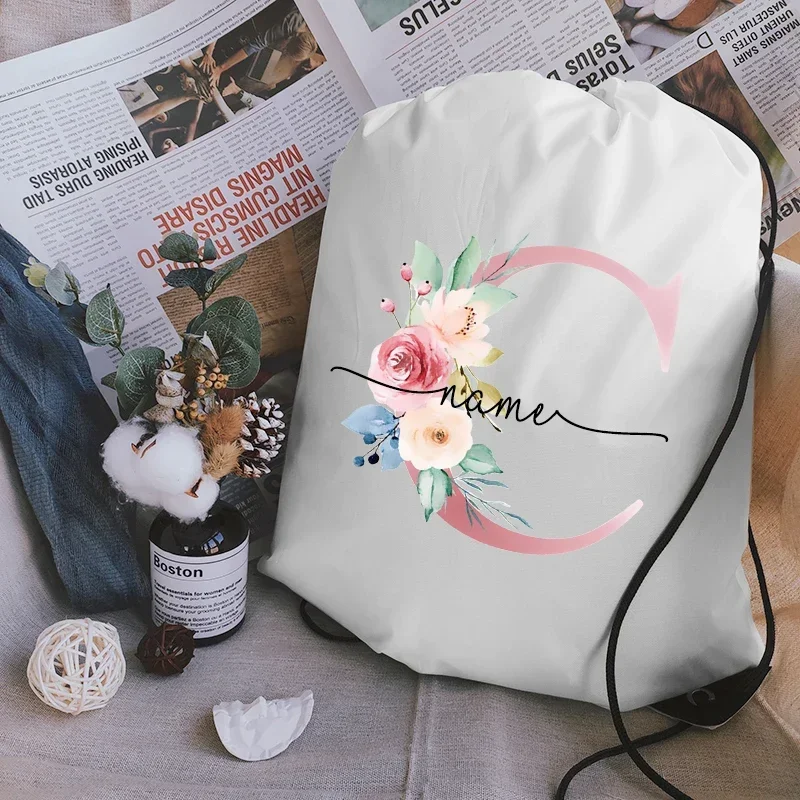 Custom Name Drawstring Backpack Outdoor Beach Swimming Sports Drawstring Backpack Organizer Gym Storage Draw String Bags