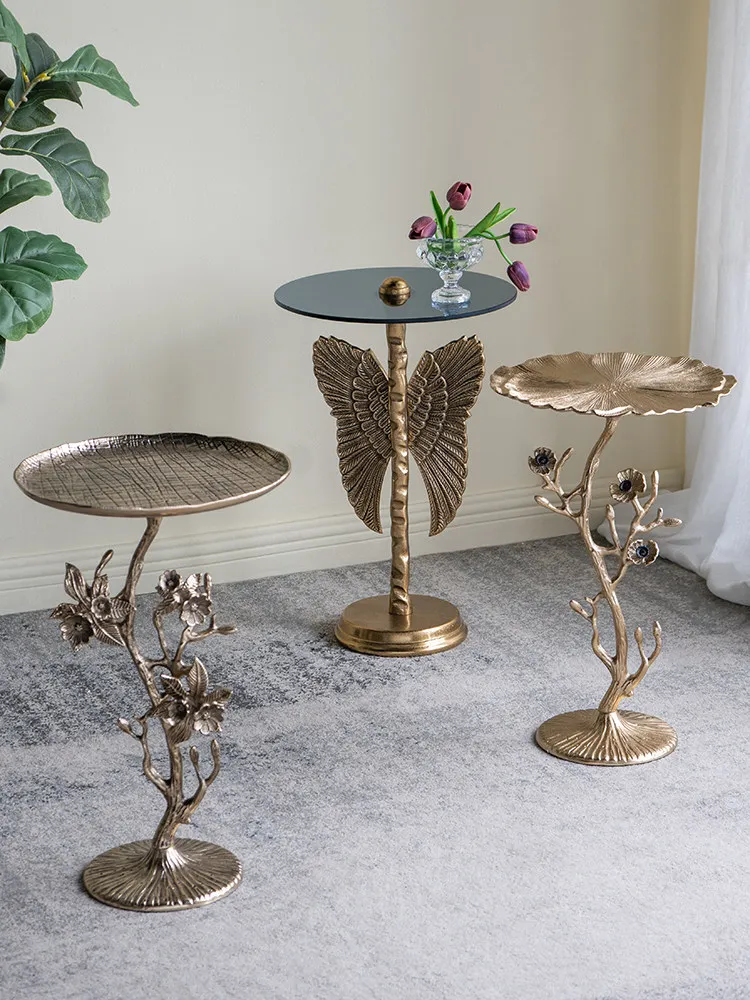 Living room sofa coffee table corner shelf bedroom bedside retro coffee table balcony small round table movable