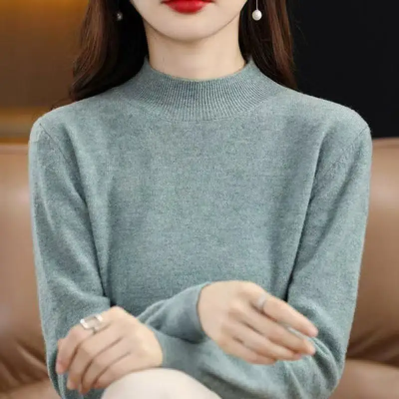 Fall and Winter Half-Neck Pullover Knitted Sweater with Long Sleeves for Women in Korean Style - Fashionable Knitted Top