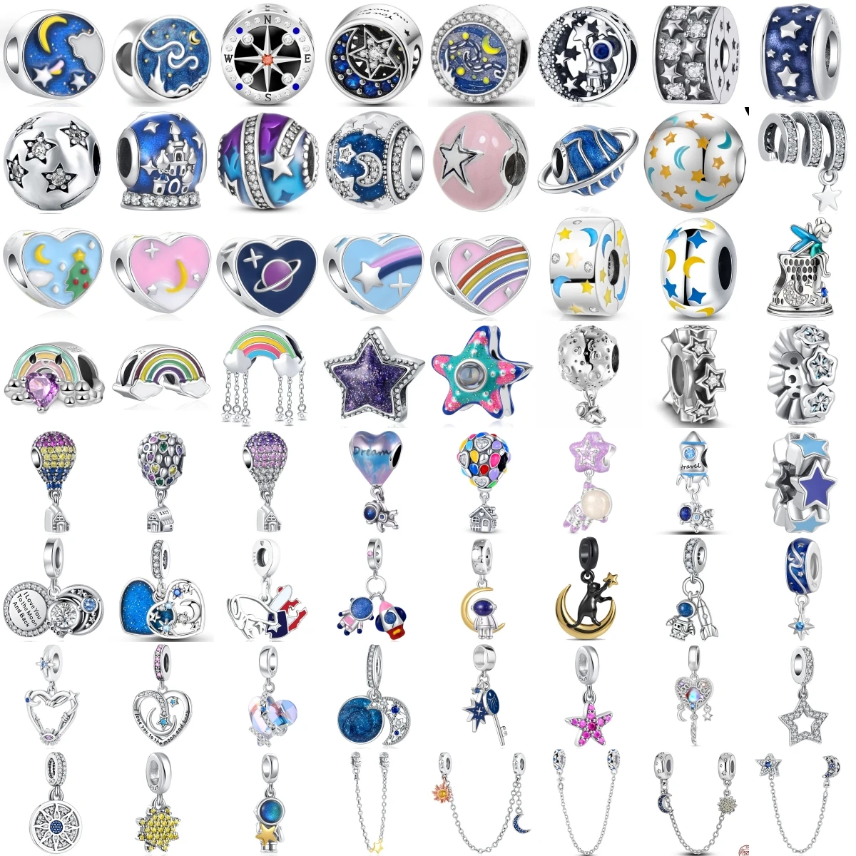 925 Sterling Silver Star Moon Sky Theme Charm Beads Rainbow Planet Space Dangle Charms Fit Original Bracelet DIY Jewelry