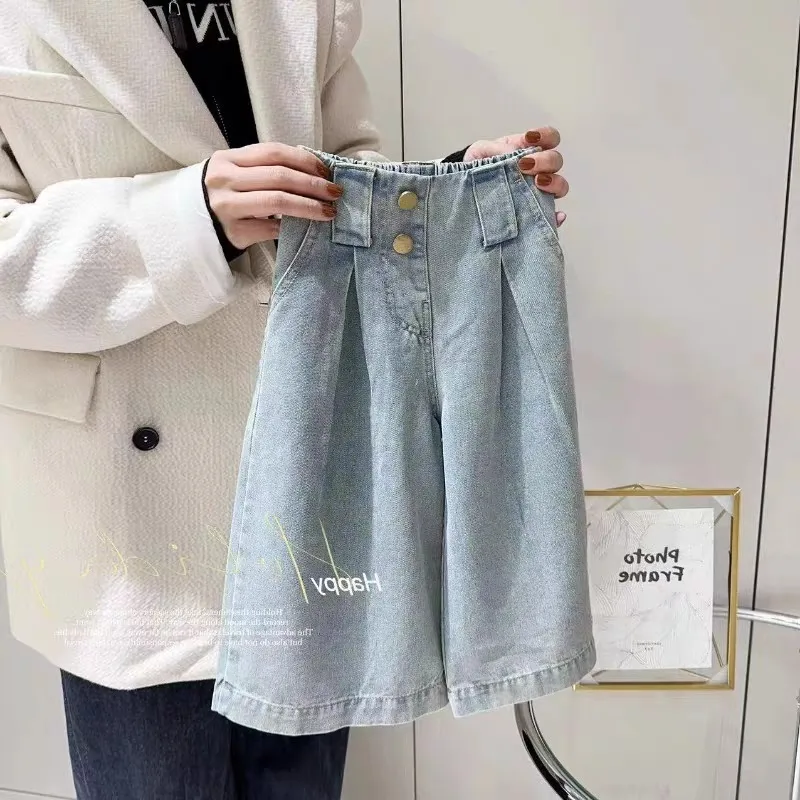 Girls Casual Wide Leg Jeans Spring Autumn Fashion Loose Children's Denim Pants Trousers for Kids