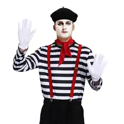 Men's French Mime Costume Mime Artist Cosplay Shirt Silent Actor Clown Striped Halloween Theme Party Outfits In Stock-Takerlama