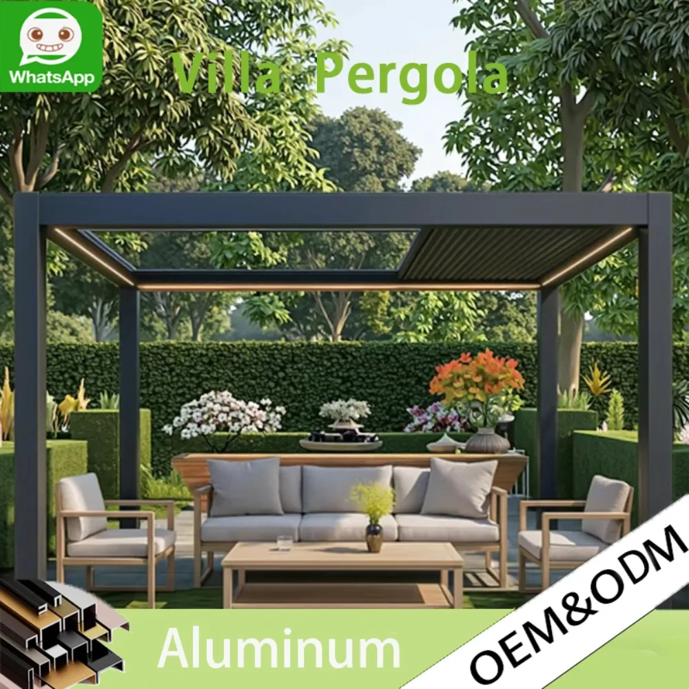 Modern Permanent Aluminum Hardtop Gazebo Outdoor, Adjustable Louvered Roof Waterproof Canopy Shelter for Garden Patio Balcony