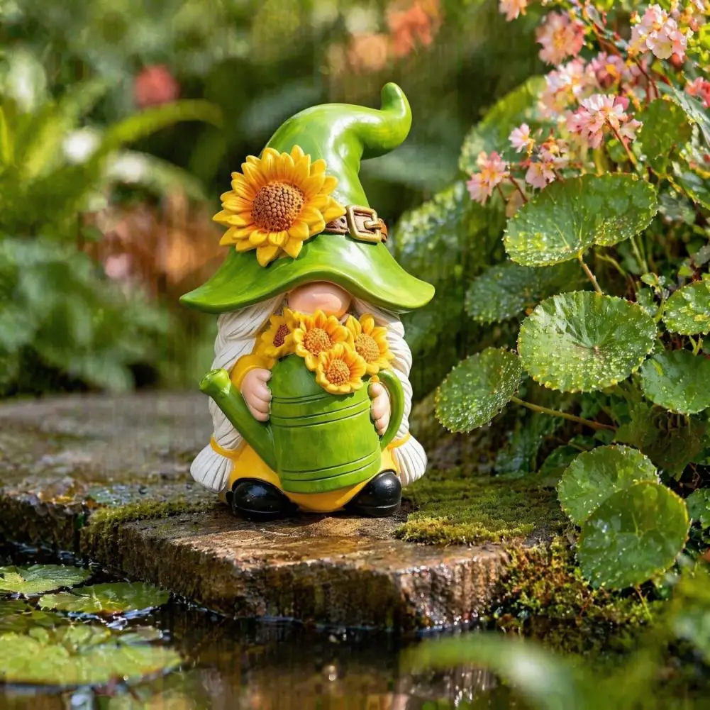 Resin Garden Ornaments Sunflower Gnome Statue Ornaments Resin Faceless Figurines Pastoral Style Tabletop for Indoor for Garden