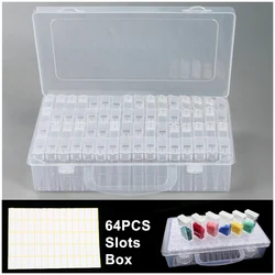 Plastic Seed Storage Box Reusable 64 Slots Seed Storage Organizer with Label Stickers Multi-Purpose Diamond Embroidery Storage