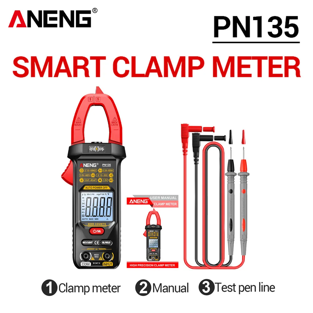 ANENG PN135 Clamp Meter Digitale Multimeter Hoge Precisie 4000 Counts AC/DC Spanningsmeter Voltmeter Ampèremeter NCV Capaciteit Gereedschap