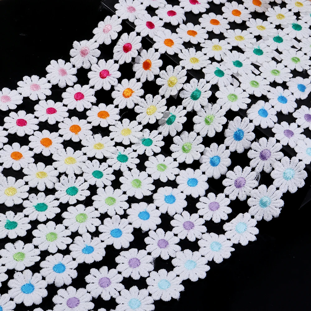 

3yard/lot 2.5cm Colorful Daisy Flowers Lace Trim Knitting Dressing Embroidered For DIY Dressing Headwear Sewing Decor