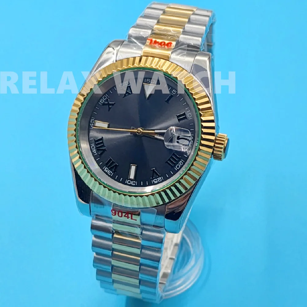 36MM 39MM Sapphire Glass PVD Yellow Gold Bezel Stainless Steel Watch Japanese NH35 Automatic Mechanical Movement