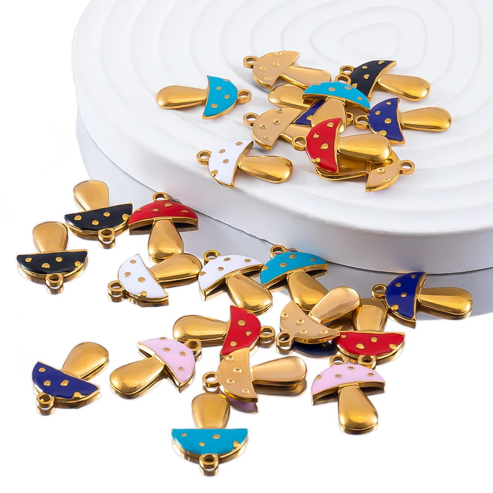

2pcs Stainless Steel Gold Color Mushroom Charms Bracelet Necklace Pendant Connectors For High Quality Jewelry Making Accessories