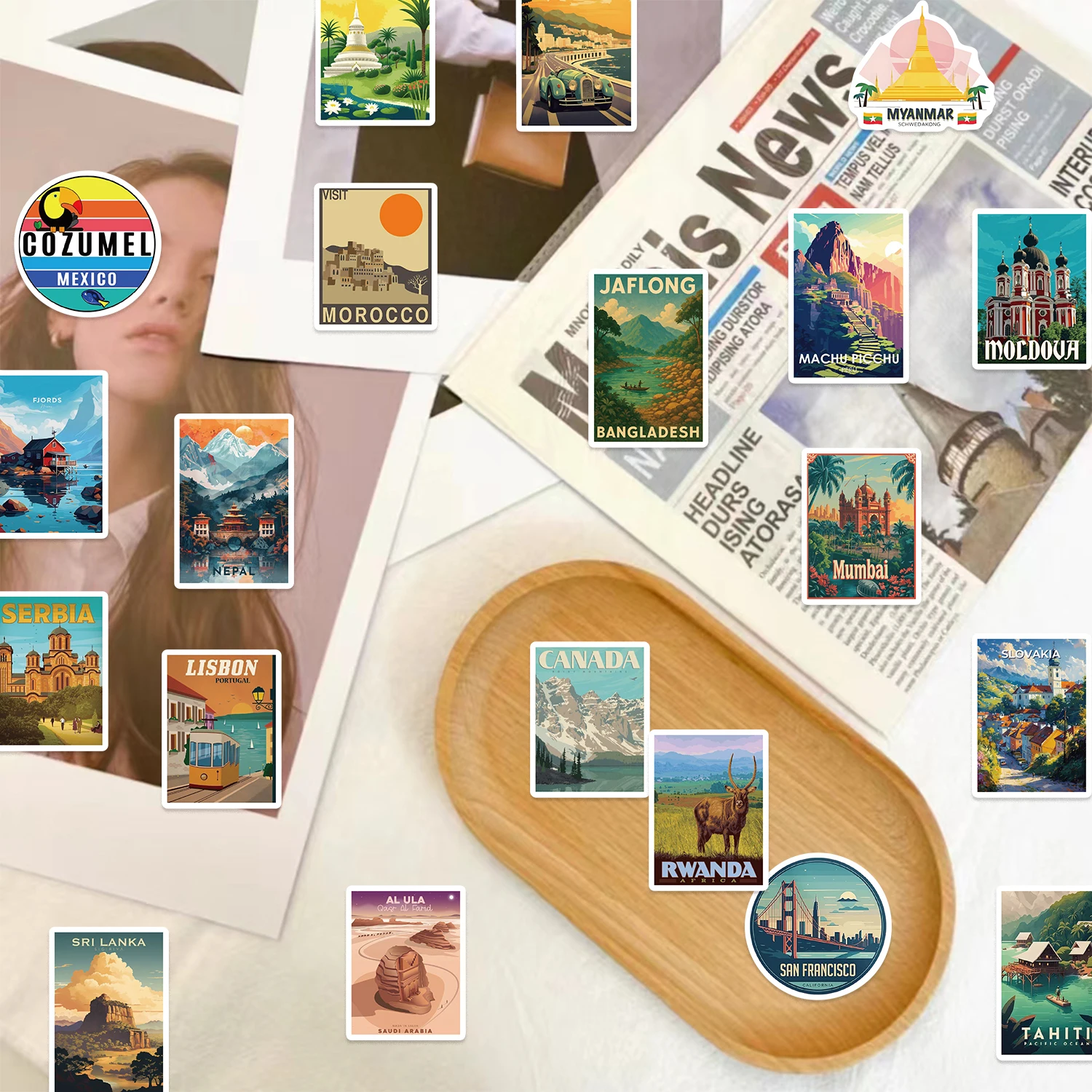 100 Uds. Pegatinas de monumentos del mundo, calcomanía estética de viaje, Graffiti DIY, maleta para teléfono, pegatina de pared para equipaje