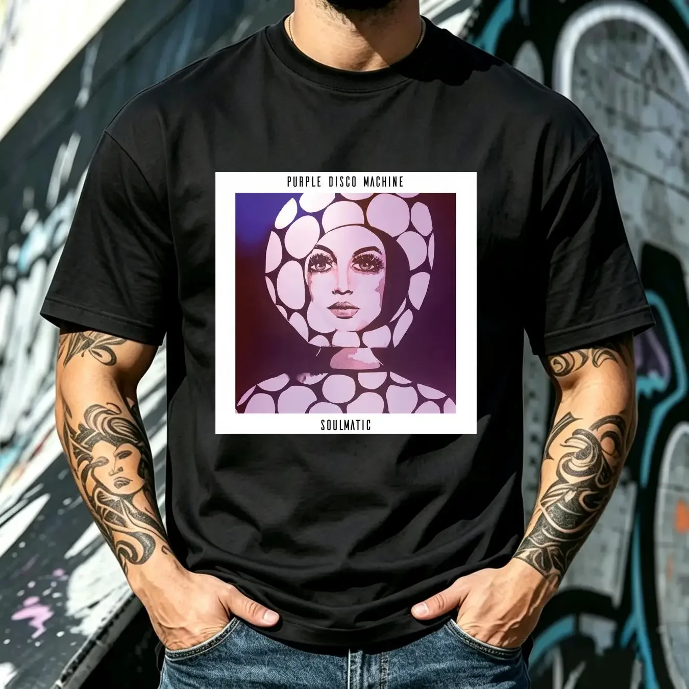 washed T Shirt PURPLE DISCO MACHINE SOULMATIC ALBUM 2017 CLASSIC vintage Washed Comfortable Casual Stretched streetwear