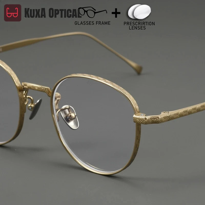 

KUXA RetroCarved Design Pure Titanium Prescription Glasses Recipe Myopia Hyperopia Lenses Progressive Vision Men Optical Eyeglas