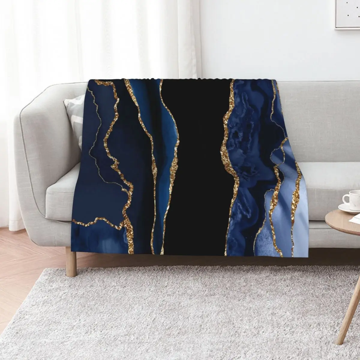 Abstract Blue and Gold Modern Geode Agate Design Throw Blanket heavy to sleep Quilt Thin Travel Soft Plaid on the sofa Blankets
