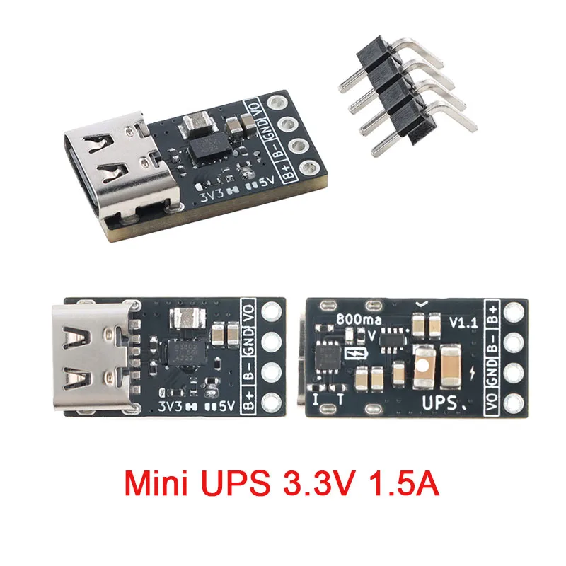 Mini UPS Power Module with Type C 3.3V 5V Output 1.5A Lithium Battery Charging for STM32 ESP32 Devices