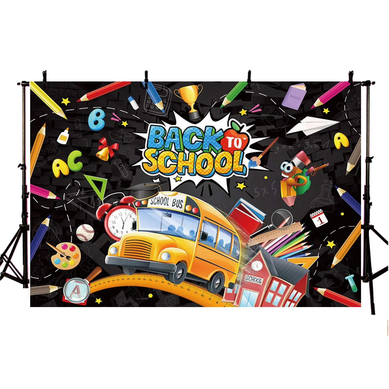 العودة إلى المدرسة خلفية أقلام رصاص ملونة حافلة مدرسية الفصول الدراسية الاحتفال حزب ديكور الطالب الذهاب إلى المدرسة خلفية الصورة #2