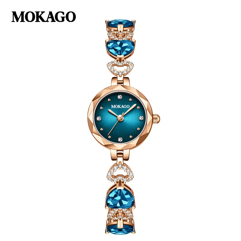 MOKAGO-Reloj de pulsera de oro rosa para mujer, Reloj de pulsera de lujo para mujer, Reloj de acero inoxidable de cuarzo para hombre