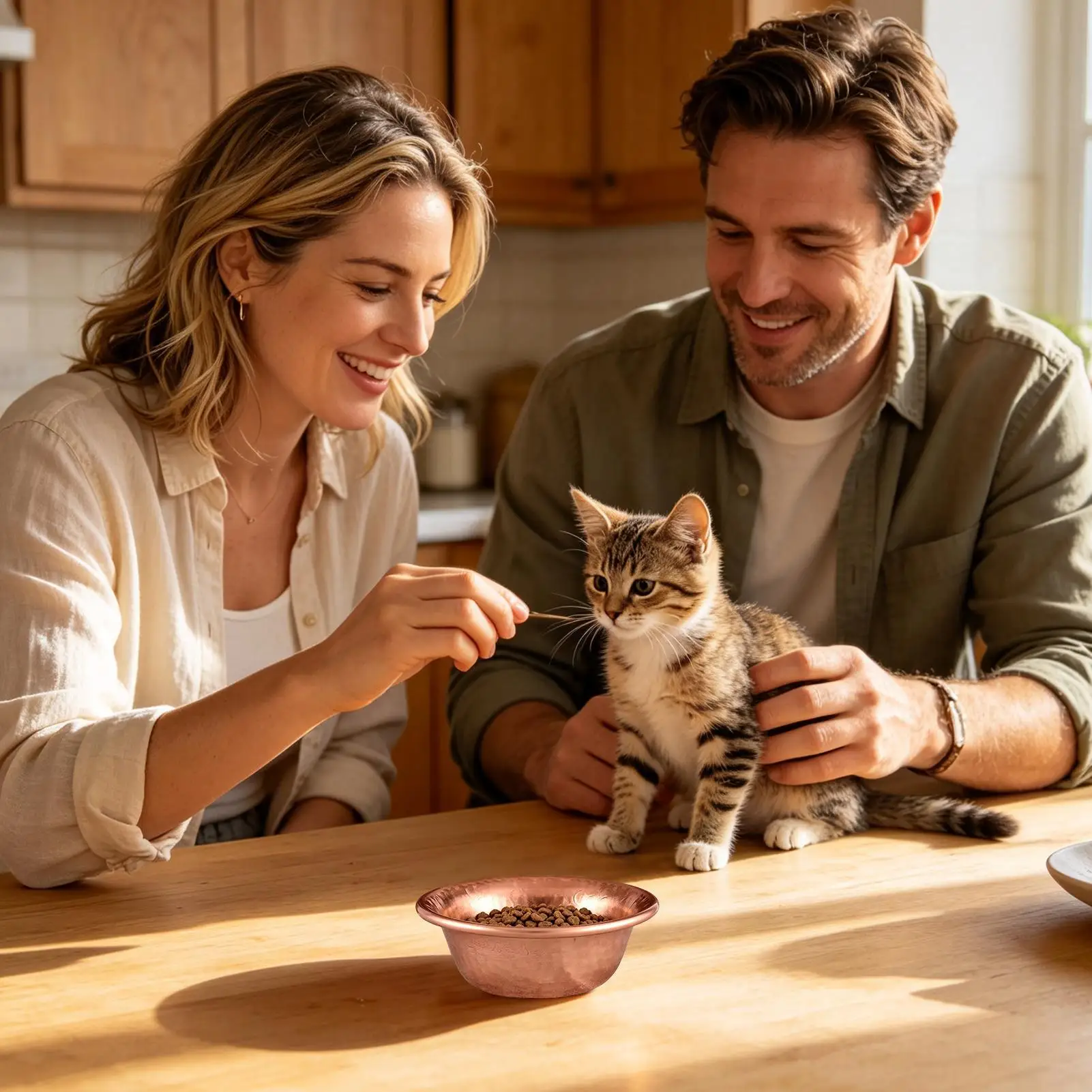 Copper Dog Water Bowl Hammered Copper Stackable No-Coating Wide Metal Cat Food Water Bowl For Home Kitchen Garden Balcony Lounge
