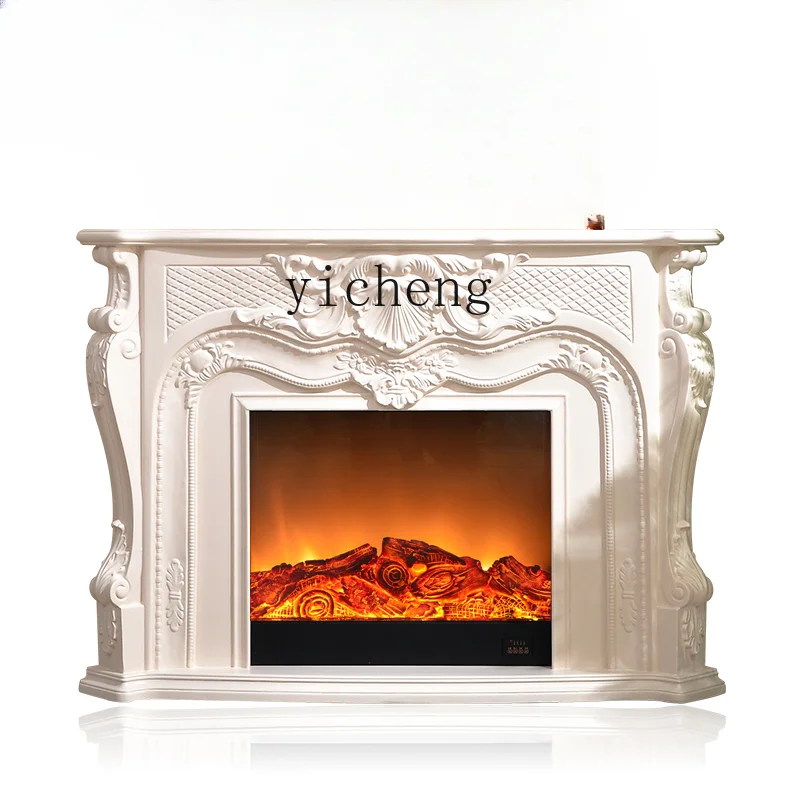 

ZF Fireplace Curio Cabinet Ivory White Electric Fireplace Mantel Solid Wood Villa Fireplace