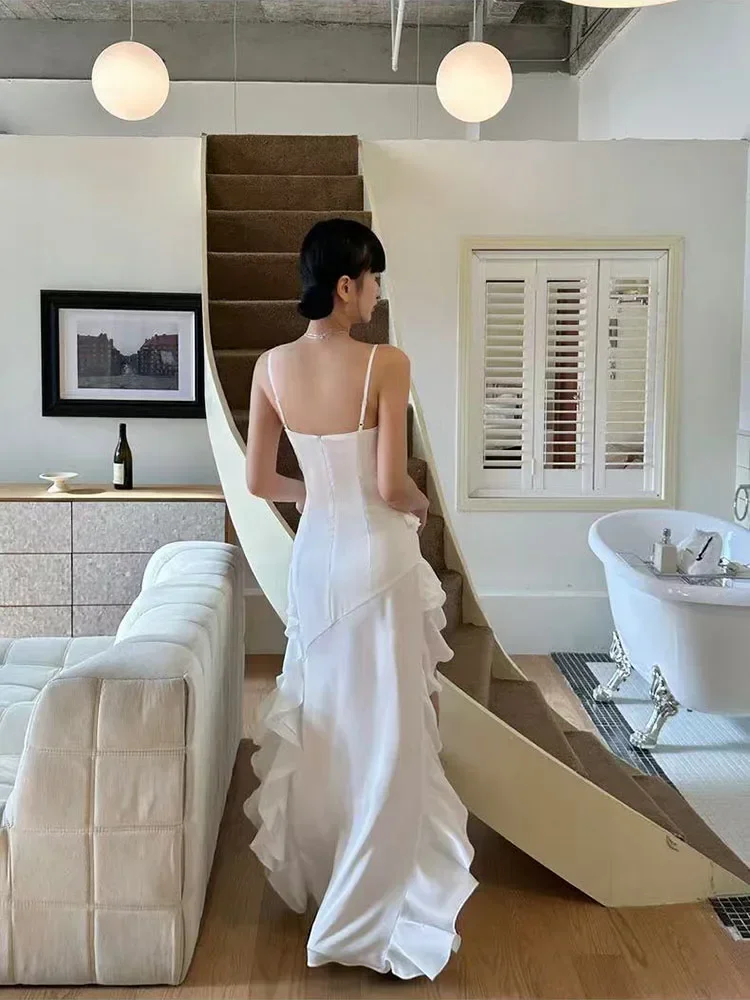 Y2K Streetwear Abito a canotta in pizzo Donna Estetica Ruffle Slim Abito irregolare Summer Club Party All Match Abiti da donna