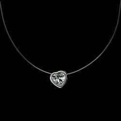 Transparent Fishing Line Sparkling Heart Necklace Silver Color Invisible Chain Women Rhinestone Choker Necklace Collier Femme