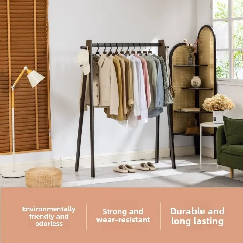 Firm Coat rack Floor-to-ceiling hanger Bedroom room Vertical drying clothes rack Nanzhu hanging hanger