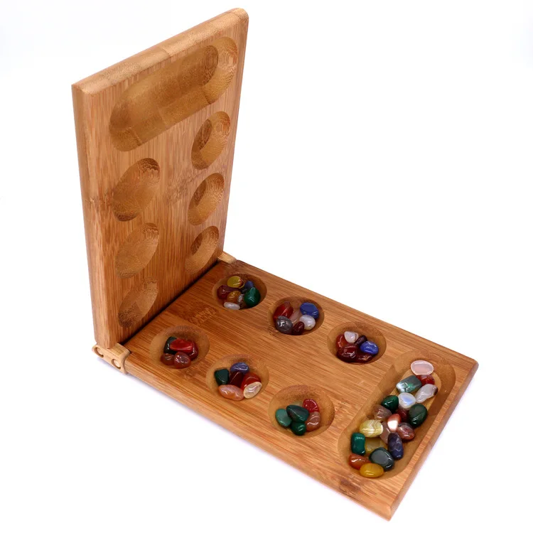 mancala board games with Colorful Stones Pebbles Folding Wooden Board Chess Set