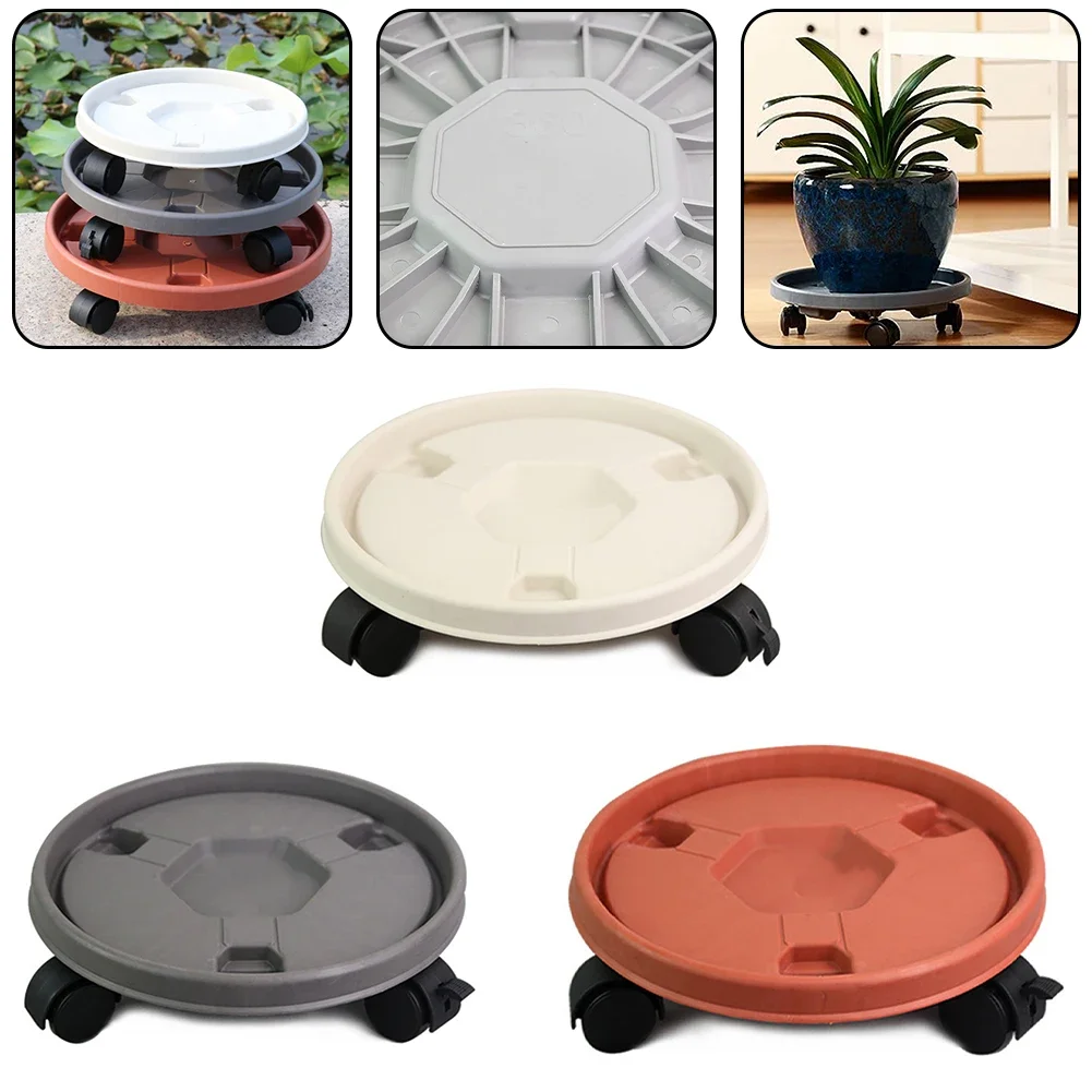 

260mm Flower Pot Wheels Round Plastic Tray Heavy Duty Flower Pot Rack Plant Movable Rolling Potted Plant Stand With Rollers