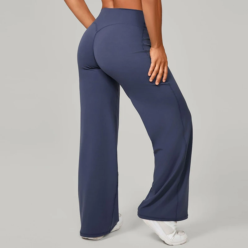 High Waist Straight Leg Yoga Pants Sport Women Fitness Stretchy Wide Leg Pants Loose Fit Booty Workout Gym Flared Leggings